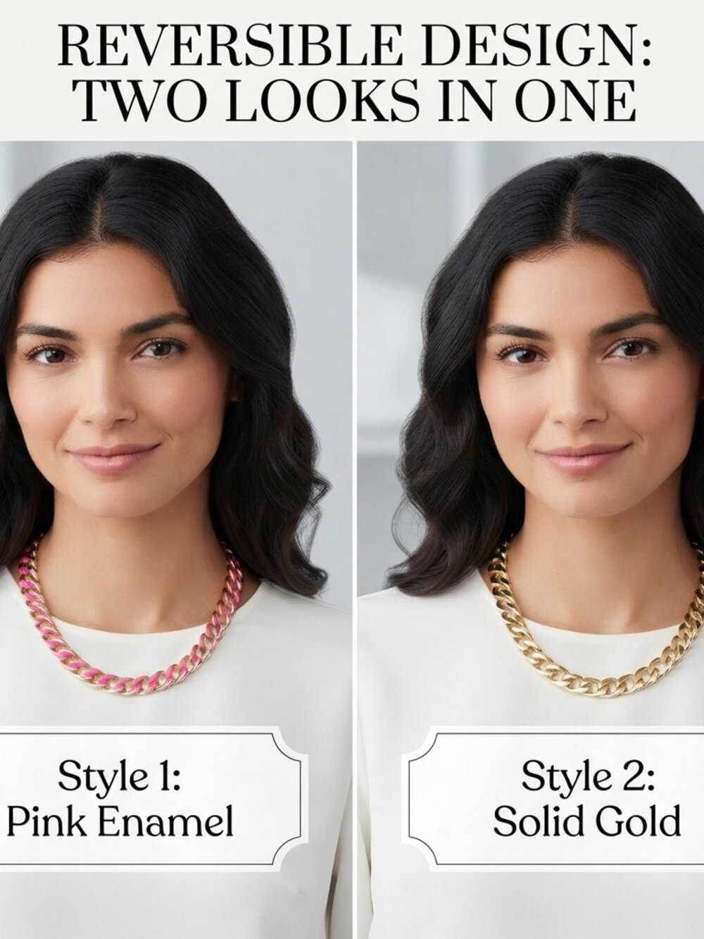 Bijou Reversible Gold Link Chain Necklace with Pink Enamel
